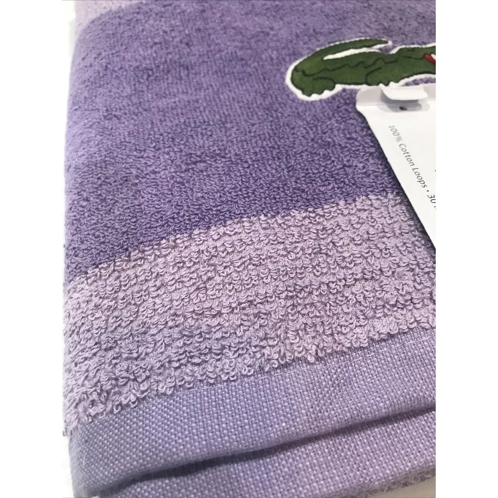 Lacoste Purple Bath Towel Big Crocodile Logo Textured 100% Cotton 30